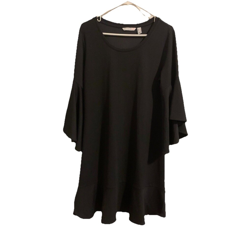 Isaac Mizrahi Womens Size Small Dress Black Knit Ruffled Bell Sleeve